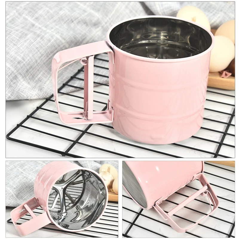 

Handheld Flour shaker Stainless Steel Mesh Sieve Cup Icing Sugar Bake Tool Semi-automatic Cake Utensils Powder Baking Tool