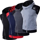 Жилет спортивный без рукавов с косым капюшоном на молнии и кожаным принтом для фитнеса