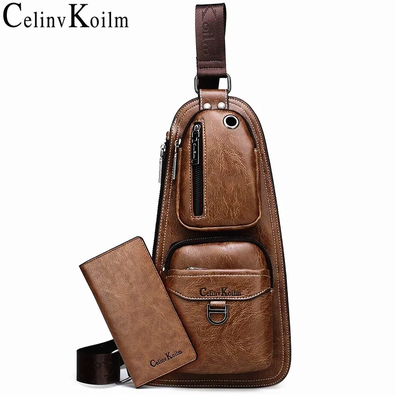 Celinv Koilm Famous Brand Men Casual Daypacks High Quality Hot Crossbody Chest Bag Man's Leather Sling Bags For Outdoor Travel