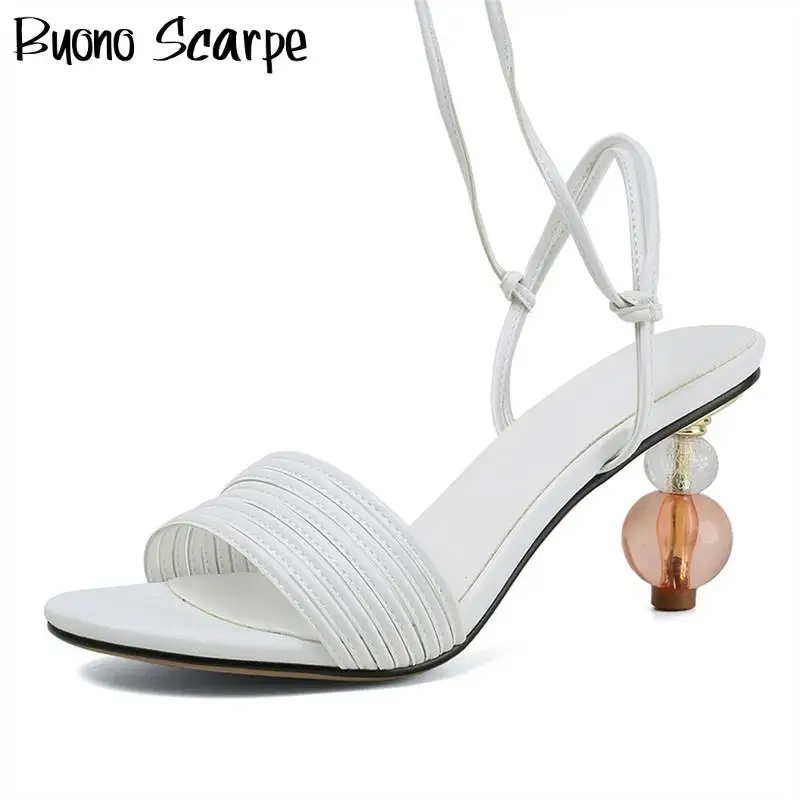 

Ankle Lace Up Women High Heels Summer Cross Tied Sandals Transparent Strange High Heel Elegant Shoes Narrow Band Wedding Sandals
