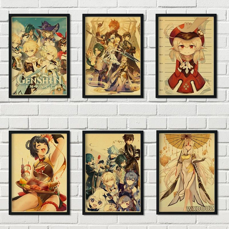 

Аниме постеры Genshin Impact, принты для домашнего декора, для кабинета, спальни, бара, кафе, гостиной, картины на стену, Мультяшные постеры, Картина на холсте