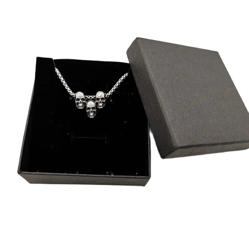 Винтаж серебряного цвета Панк 3 черепа кулон ожерелье хип-хоп нержавеющая сталь