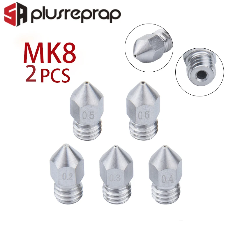 3D принтер MK8 V5 V6 из нержавеющей стали 2 шт. форсунка M6 0 2/0 3/0 4/0 5/0 6/0 8/1 0/1 мм Печатная