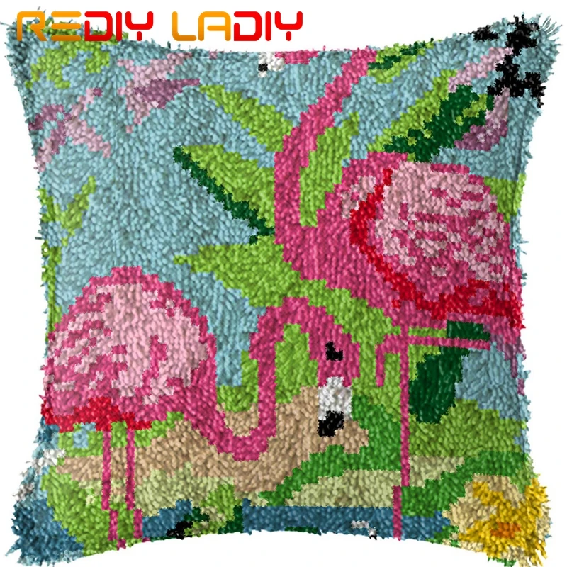 Наволочка с крючком принтом фламинго из акриловой пряжи для дивана кровати