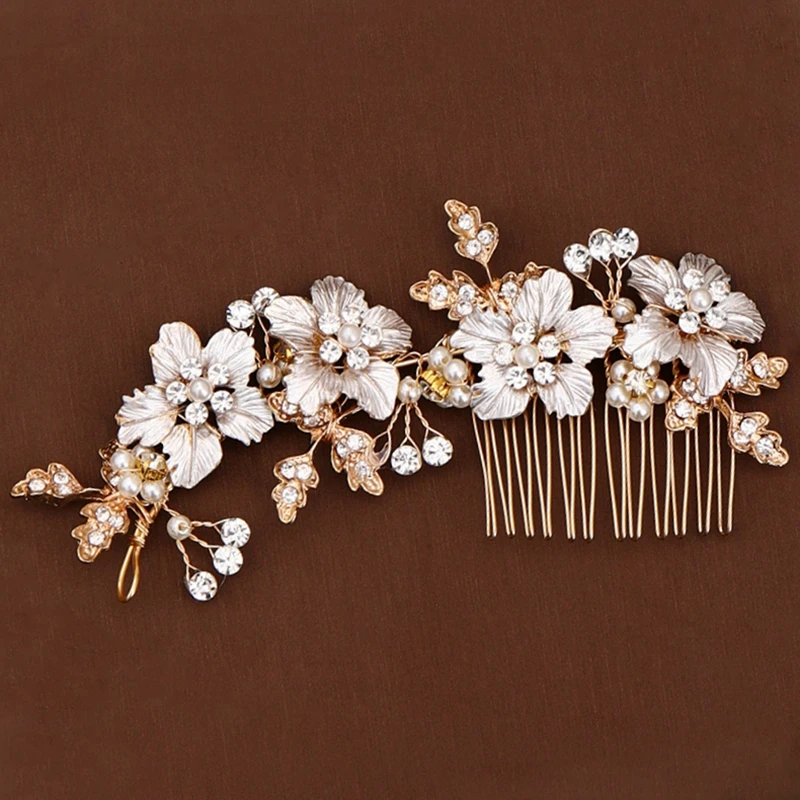 

Gold Flower Hair Comb Rhinestone Tiara Wedding Hair Accessories Bridal Headdress Handmade Wedding Hair Comb Bridal Head Jewelry