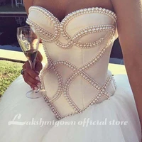 Princess Tulle Ball Gown Wedding Dresses Exquisite Pearls Sweethaert Puffy Long Bridal Gowns Custom Made