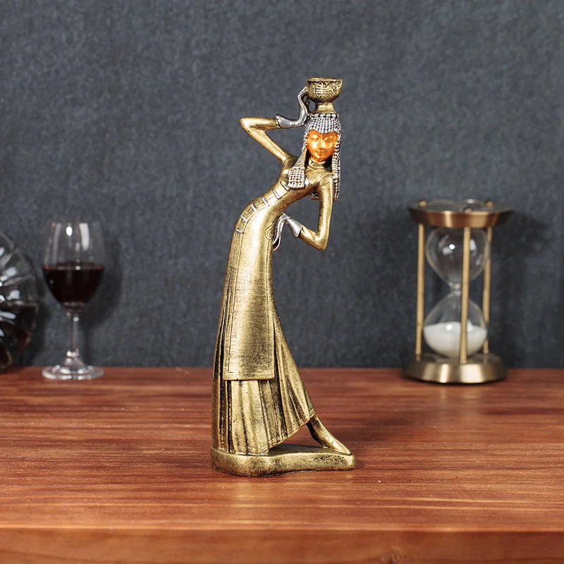 Exotic African Statue Retro Dai People Teenage Girl Art Sculpture Creative Resin Craft Desktop Office Decorations For Home R3416