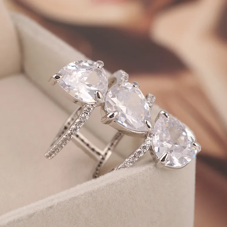 

European and American Fashion Jewelry Wholesale Inlaid Zircon Drop-Shaped Hollow Ring Ring Female Jewelry