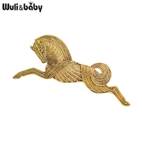 wulibaby vintage metal running horse brooch pins trendy fashion women brooches gift 2021