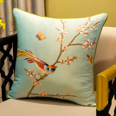 B DUNXDECO Cushion Cover Decorative Pillow Case Modern Chinese Orioles Butterfly Flora Luxury Embroidery Coussin Sofa Decorating - Цвет: B