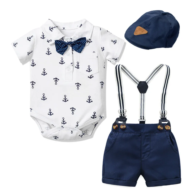 Baby Boy Clothes Summer Gentleman Birthday Suits Newborn Party Dress Soft Cotton Solid Romper + Belt Pants Infant Toddler Set |