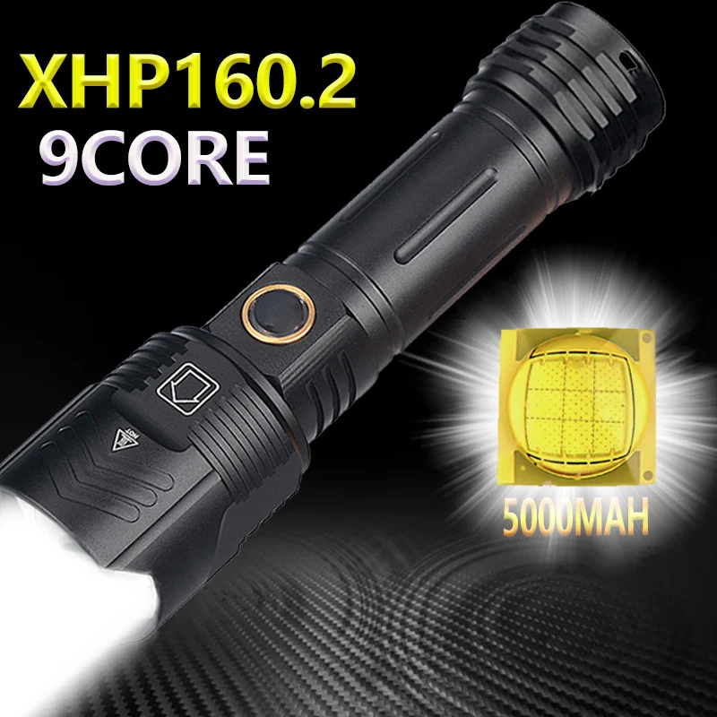 

5000mAh Powerful Flashlight XHP160.2 LED XHP50.2 Waterproof IPX6 Zoom Torch 5Modes USB Rechargeable Lamp Use 18650/26650 Battery