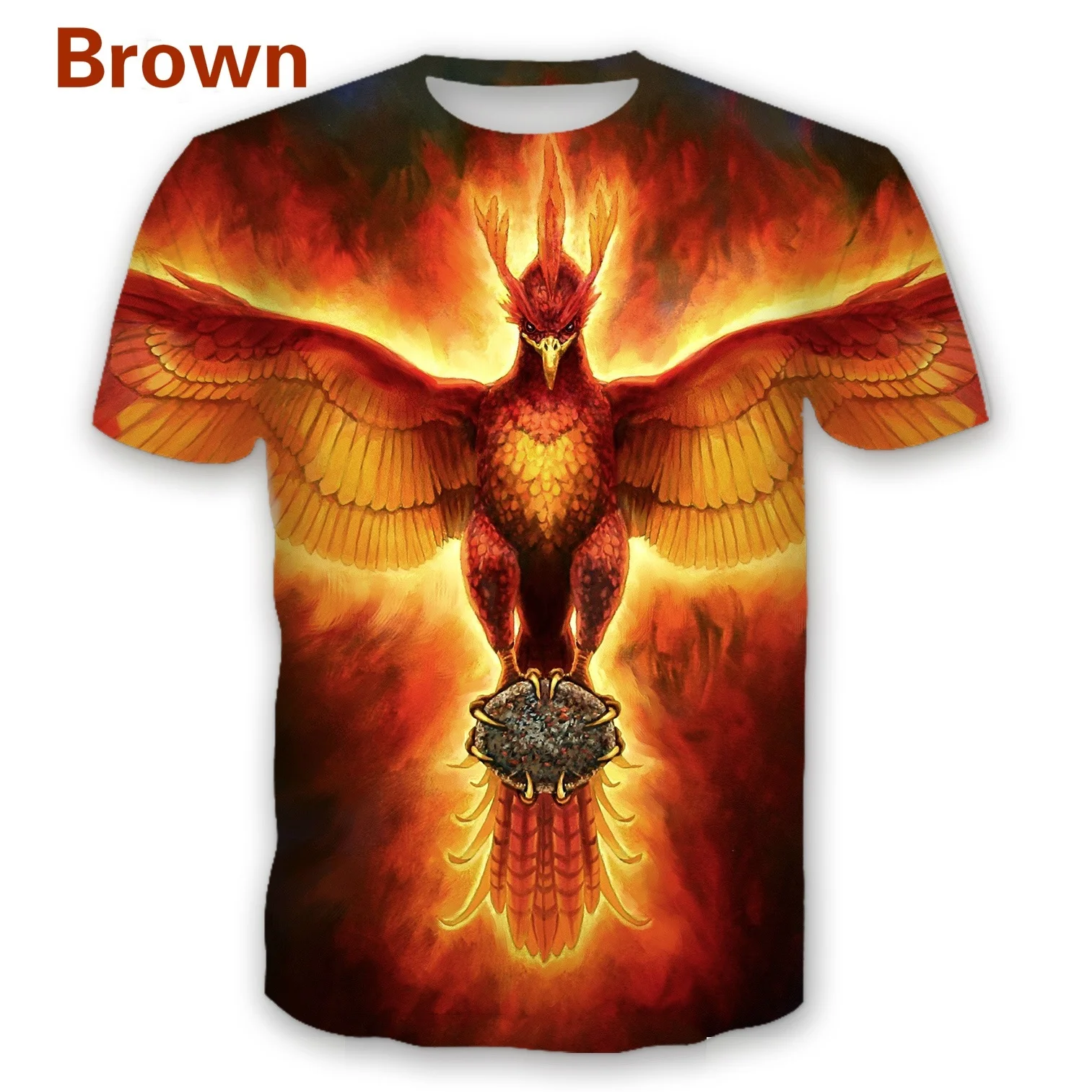 

2020 Summer Casual 3D Printed Fire Phoenix&bird T-Shirt Men Unisex Short Sleeves Fashion Tops O-neck Black Tees Size