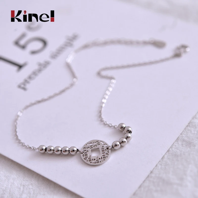 Kinel Этнические браслеты из настоящего серебра для женщин круглые бусины хороший