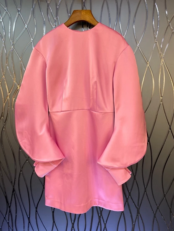 

2021 new women fashion round neck solid color decoration irregular sleeve long sleeve skirt dress 092