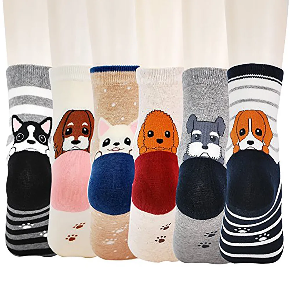 6Pairs Women Cartoon socks Animal Print Cute Cotton Comfortable Sock Slippers Socks calcetines mujer divertido funny | Женская одежда