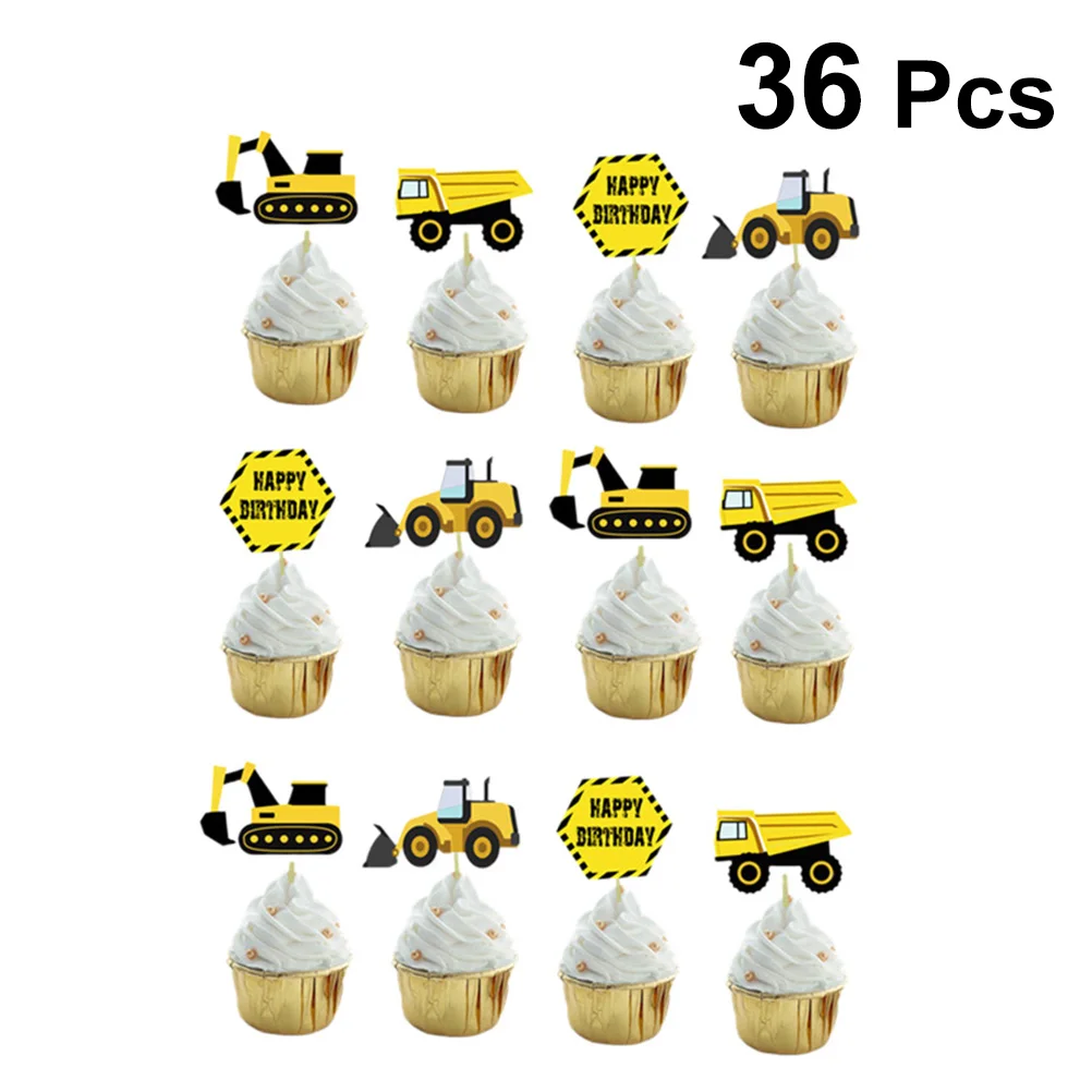 36 шт. торт Топпер строительный грузовик экскаватор тема бумага Маффин кекс Toppers