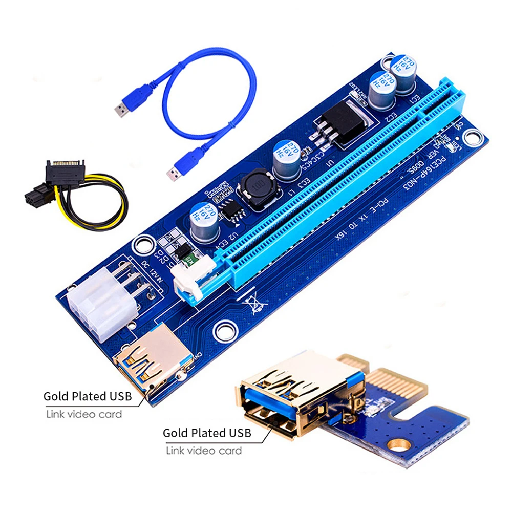 

VER009S PCI-E Riser Card With 3 LEDs USB 3.0 PCI-E 1X to 16X Extender Card Data Cable for Window Systems/XP/LINUX