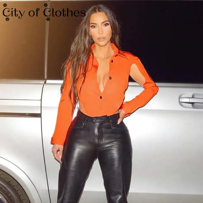 

Женская ажурная блузка на пуговицах, оранжевая блузка с длинным рукавом и открытой спиной, на завязках, для клуба и вечеринки, для осени, 2021