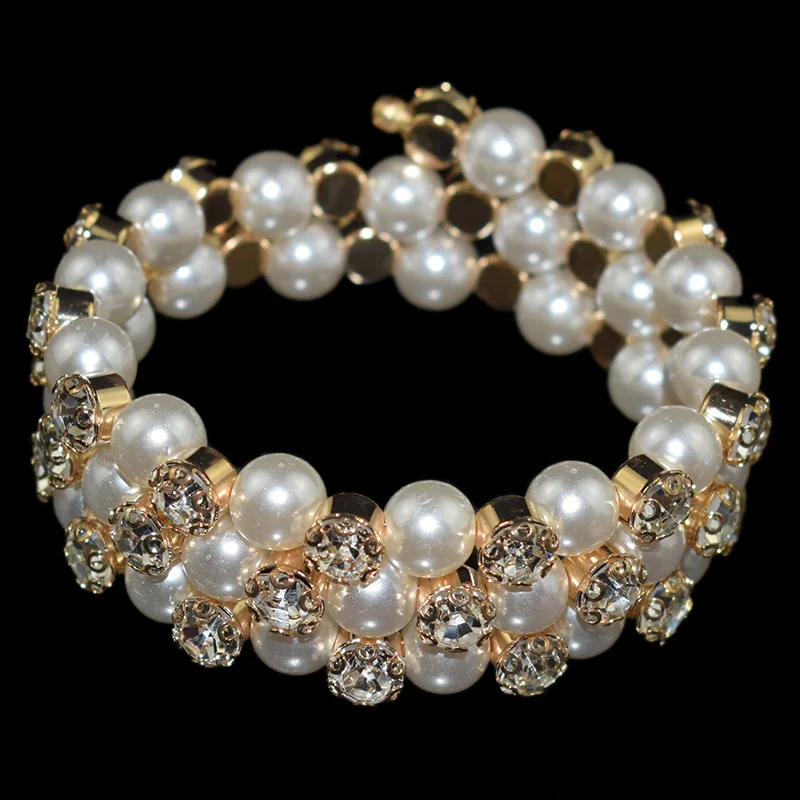 Регулируемый браслет с жемчугом для женщин AOUSIX золотистого и серебристого