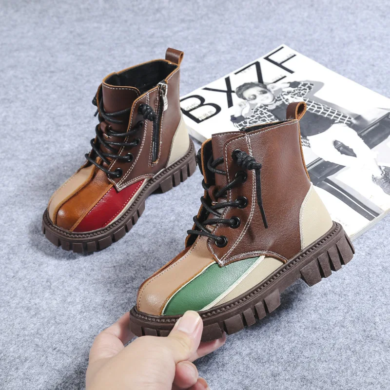 

COZULLAA Children Autumn Winter Unisex Classic Lace-Up Boots 3-12 Years Toddler Kids Leather Shoes Girls Boys Ankle Boots 27-37