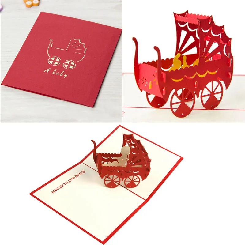 HOT 3D Pop Up Card Baby Carriage Invitation Happy Birthday Christmas Personalised Whosale&Dropship | Бытовая техника