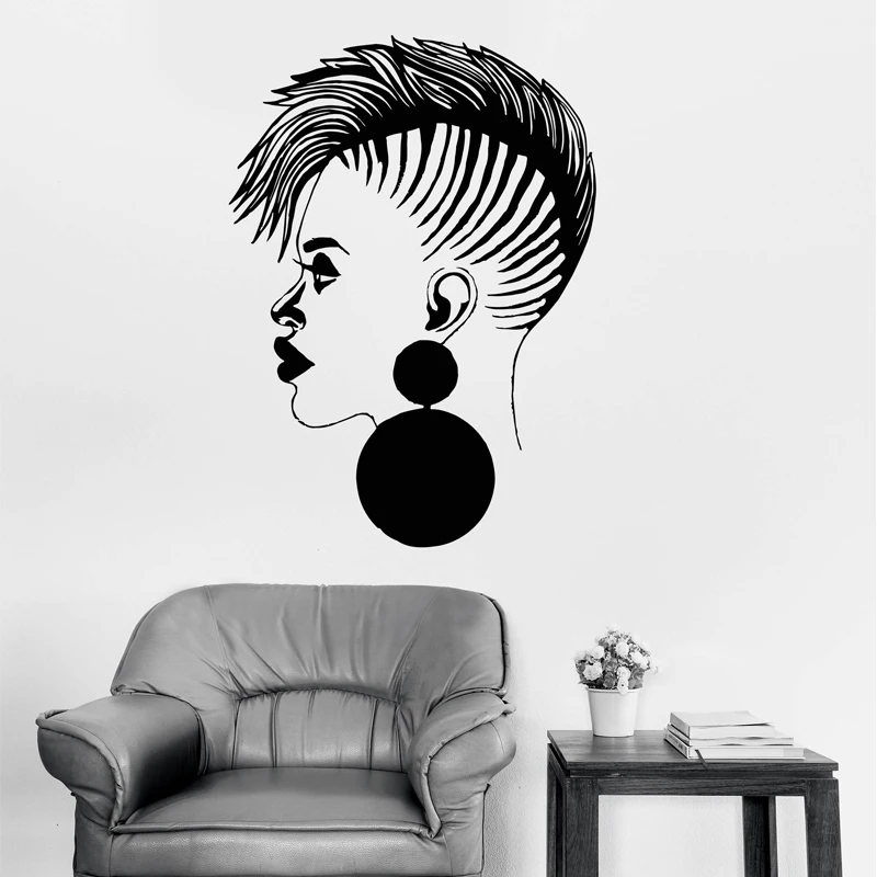 

Beautiful Woman Vinyl Wall Decal Cool Hair Salon Beauty Fashion African Girl Wall Stickers Removable Self Adhesive Mural C11-09