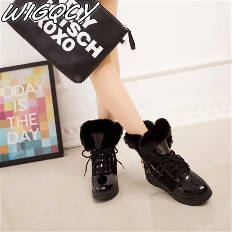 Новинка 2019 блестящие зимние сапоги из лакированной кожи модные бархатные теплые