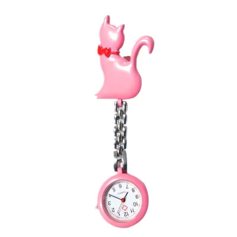 

X7AF New Quartz Watch Cat Cartoon Fashion Pocket Watches Hang Clip Doctor Women Lady Jewelry Charm Silver Pendant Cute Chest