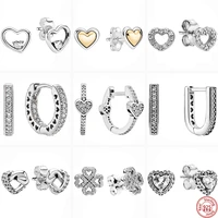 2022 new real 925 sterling silver earring pav%c3%a9 clear zircon love heart sparkling stud earrings women fashion diy charms jewelry