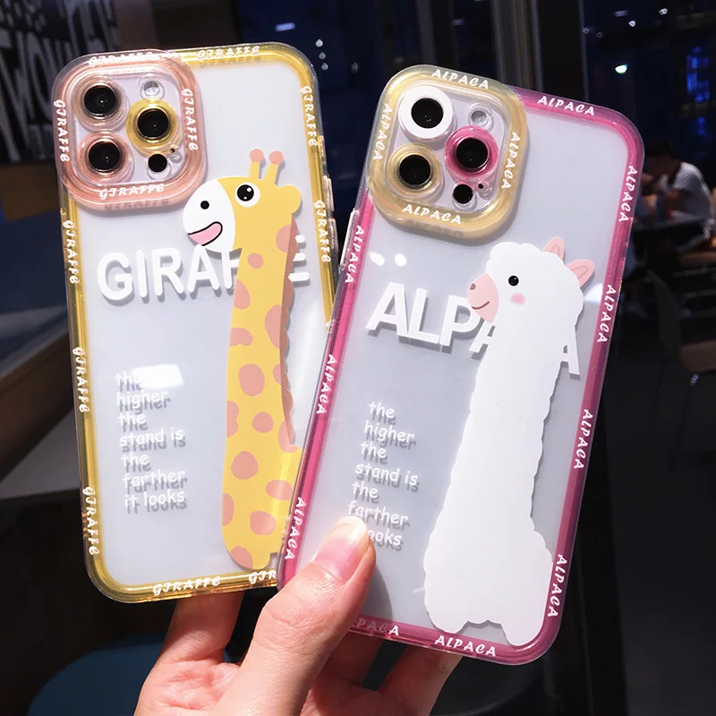 

Phone Case For iPhone 11 12 13 Pro X XR XS Max 7 8 Plus SE 2 Colorful Angel Eyes Cartoon Lovely Alpaca Giraffe Soft TPU Cover