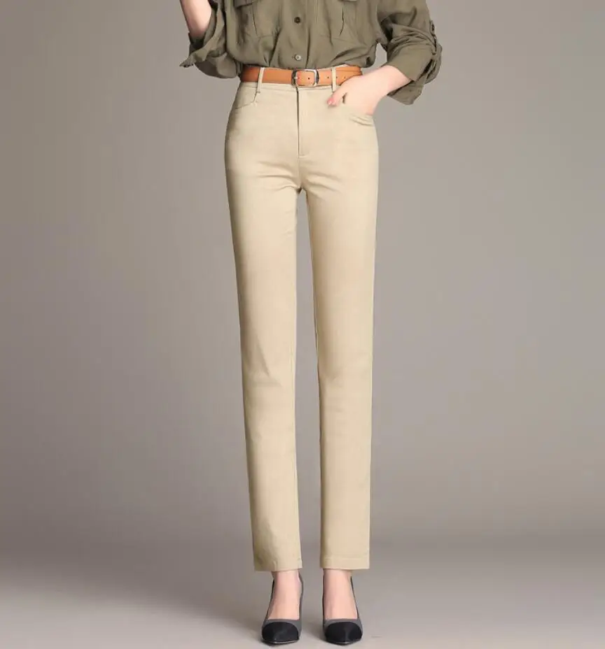 

Новинка весна-осень 2020, облегающие женские тонкие офисные хлопковые прямые микро-Стрейчевые брюки фоторазмера 4xl r1634