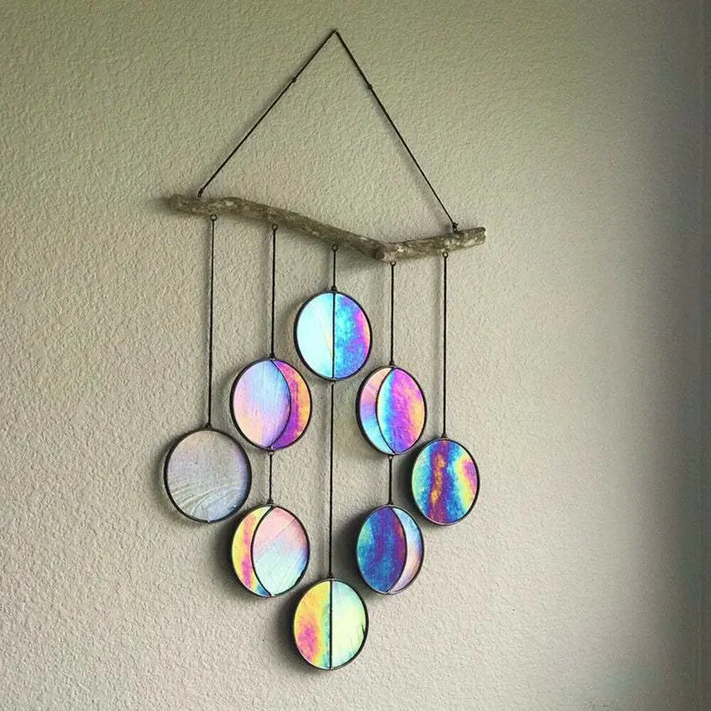 

Clear Rainbow Iridized Moon Phase Art Wall Hanging Stained Glass Moon Phase Wall Decor Room Decoration Aesthetic