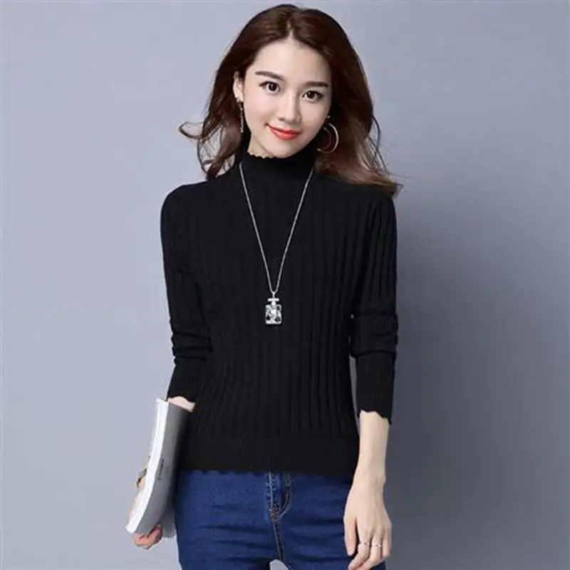 

Slimming Bottoming Shirt High-neck Warm Sweater Thickening Autumn and Winter Women's Long-sleeved Knitted Sweater