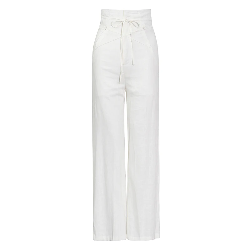 

VGH Casual Black Pant For Women High Waist Lace Up Straight Loose Full Length Pants Female Spring Fashion New Clothing 2021