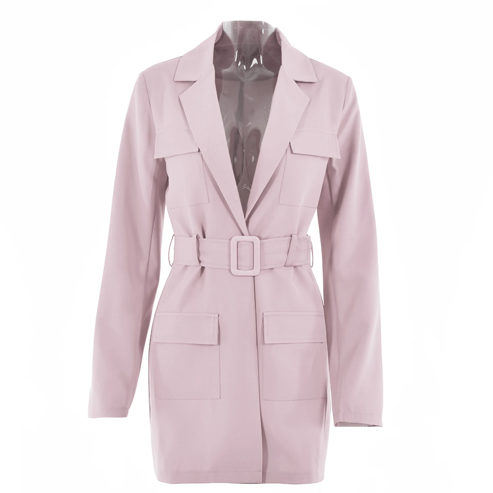 

2021 New Women Solid Color Blazer, Adults Sexy Long Sleeve Tailored Collar Suit Jacket with Belt Pocket