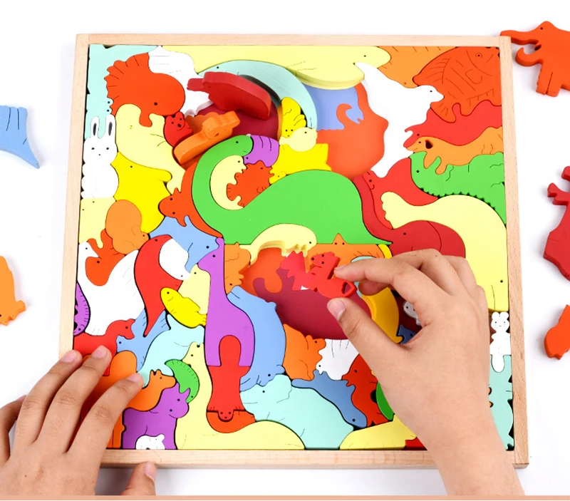 

Children Animal Stereoscopic Jigsaw Puzzle Board Building Block Puzzle Early Education Exercise Hand-eye Coordination Wooden Toy