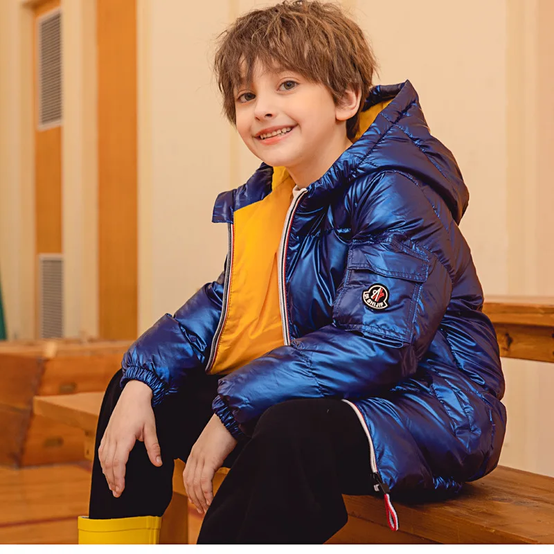 Chaqueta de plum&oacute;n de pato para ni&ntilde;o y ni&ntilde;a, abrigo corto impermeable con capucha gruesa de Color s&oacute;lido, prendas de vestir de invierno, 90%-2