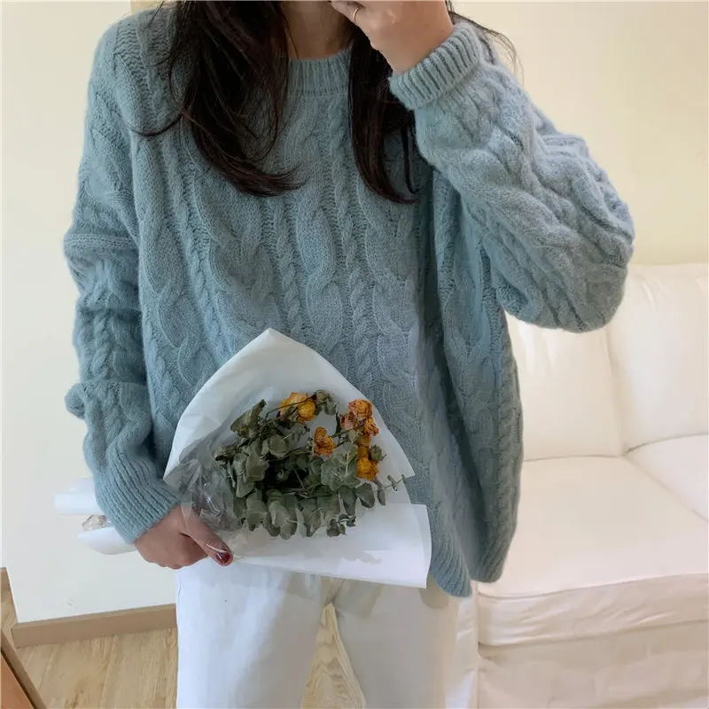 Alien Kitty Retro Fresh Loose Knitted Candy Color Casual 2020 Hot Thicken Autumn Vintage Solid Free Jumper Sweaters 3 Colors | Женская