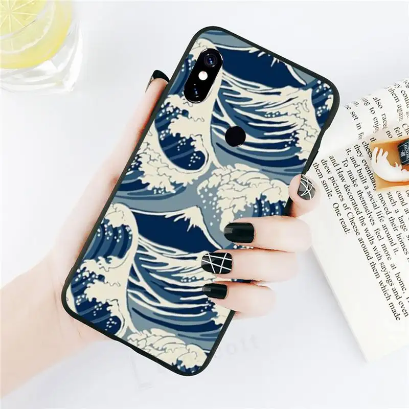 

Cover Cartoon Wave Art Japanese Phone Case black For Xiaomi Redmi mi note 7 8t 9 9t 9s 8 10 10t 11 pro lite K20 max 3