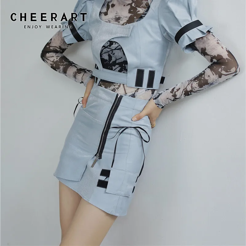 Мини-юбка CHEERART с завышенной талией Летняя короткая облегающая юбка на молнии