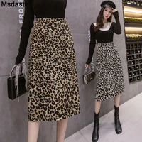 leopard print midi skirt high waisted vintage evening party female skirt sexy slim fashion pencil office club wear women skirts