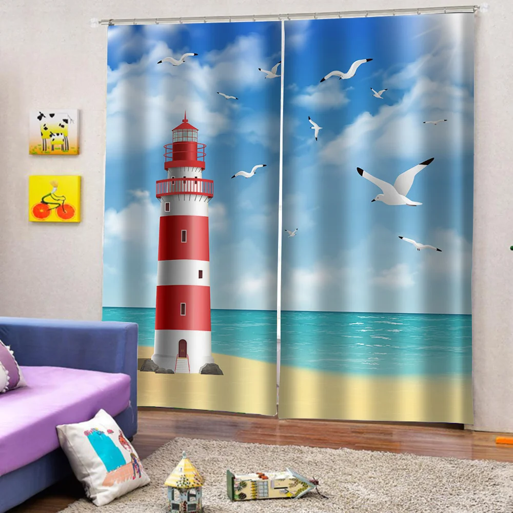 

Modern Fashion Window Curtain Printing Living Room Bedroom 3D Curtains Beach Scenery Kids Room Curtain For Window