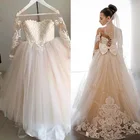 Кружевное бальное платье белого цвета слоновой кости, цвета шампанского, с длинными рукавами, с цветочным рисунком, для девочек, свадебная одежда принцессы, с прозрачным вырезом, платье для конкурса