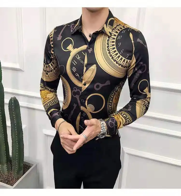 Для мужчин печати роскошные золотые Повседневная рубашка шерстяное пальто с