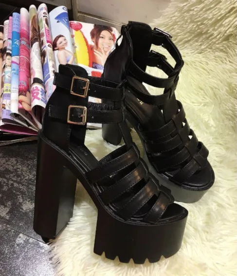 

Night club thick heel waterproof platform high heeled shoes sky high stage anti slip hollow out performance high heeled