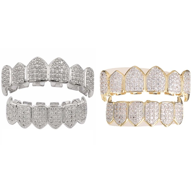 2 комплекта верхних и нижних зубцов высокого качества позолоченный золотой цвет