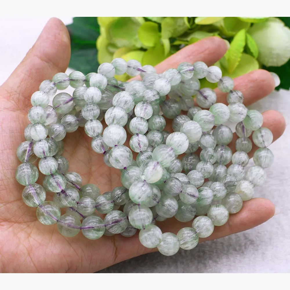 

8-12mm AAAAAA Natural Fuorite Crystal Green Feather Fuorite Loose Beads Wholesales Bracelet 8" Free Shipping