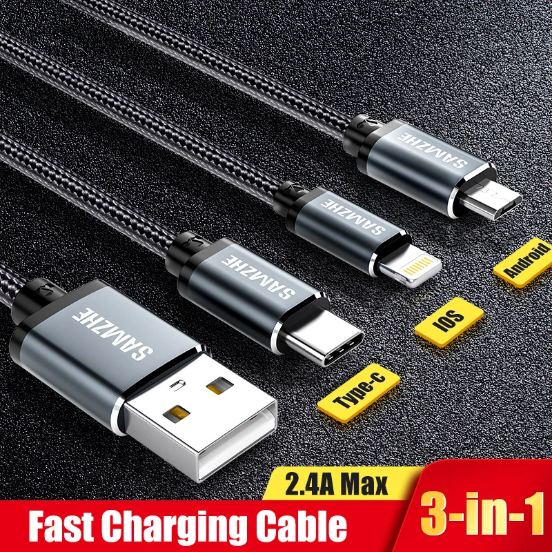 Телефонный кабель SAMZHE 3 в 1 Micro USB Type-C для iPhone 6 7 8 8s телефонов Samsung XiaoMi Huawei OPPO Android |