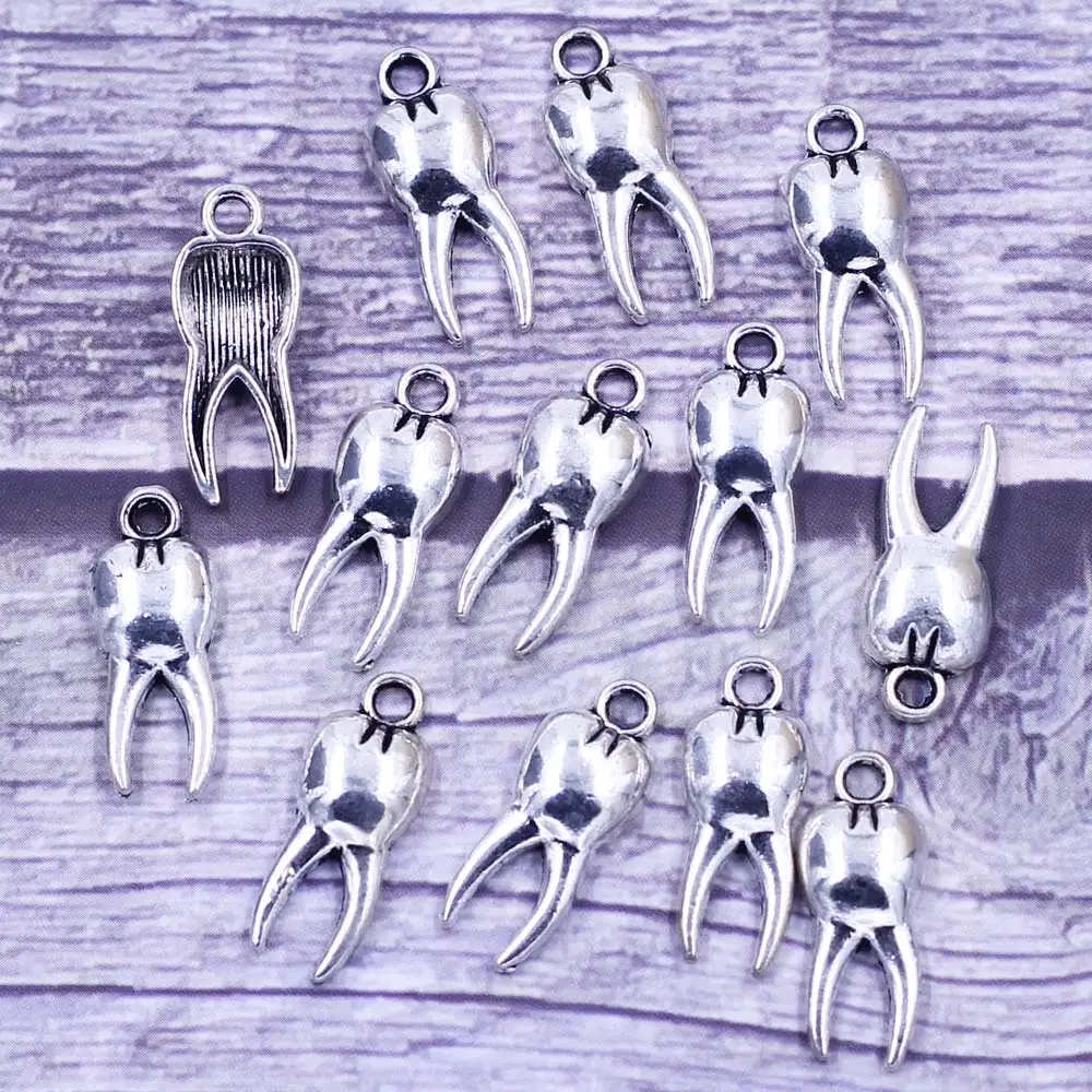 

20Pcs Pendants Cute Tooth Metal Silver Tone Jewelry DIY Findings Charms 20x8mm(6/8"x3/8")